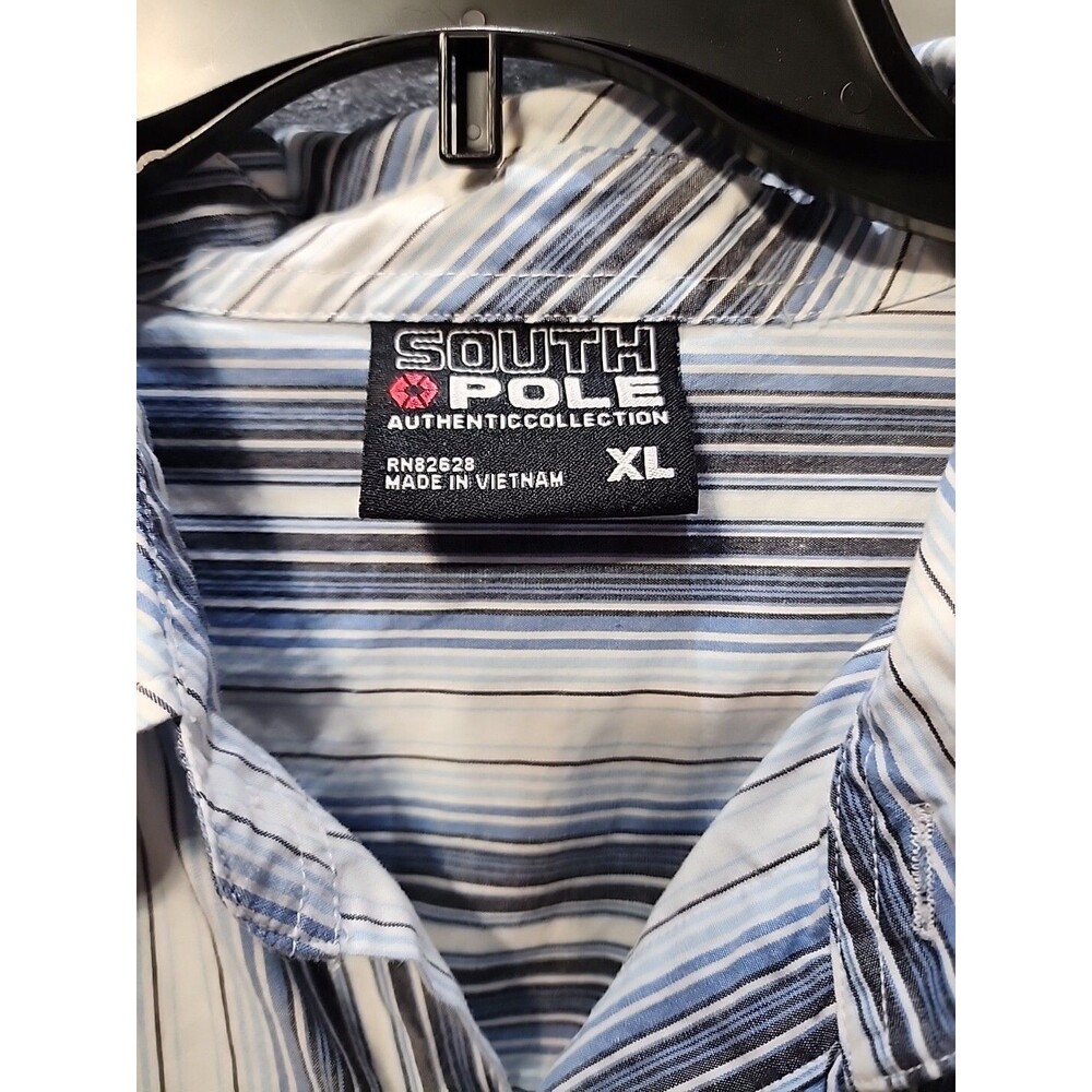 Southpole Men Button Up Shirt XL Blue Stripe Pockets Long Sleeve Y2K 90s Hip Hop - Picture 2 of 7